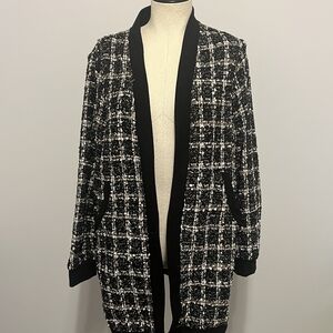 Lena Black & White Tweed Open-Front Blazer